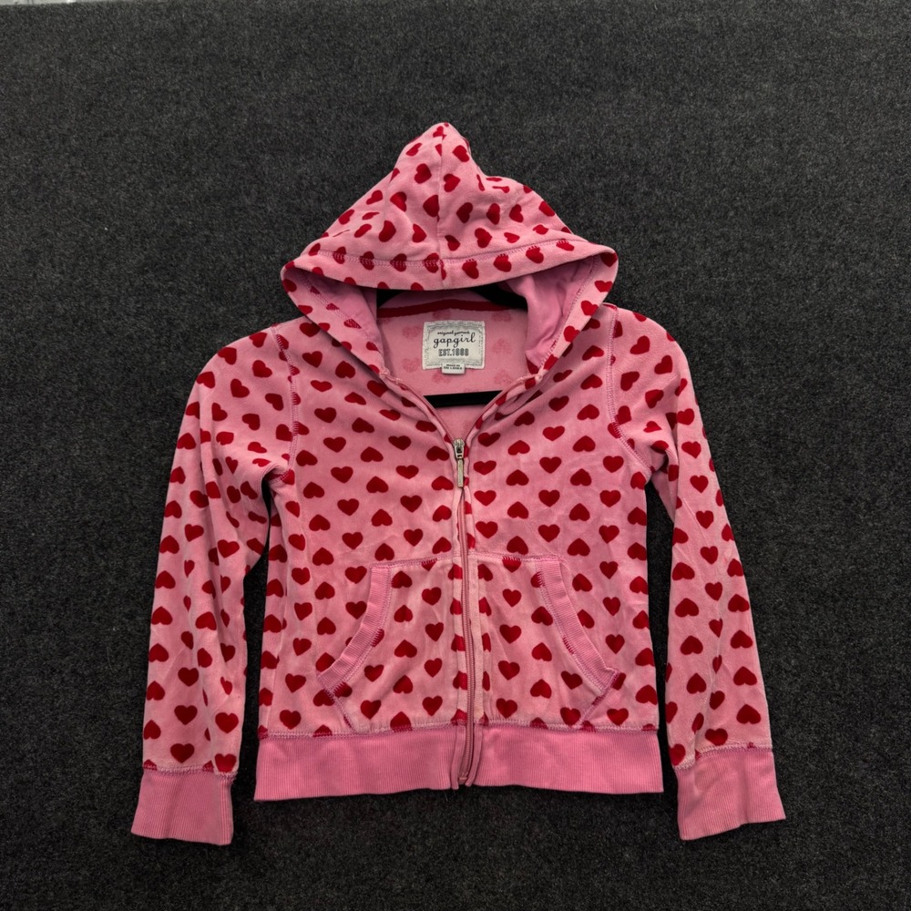 Gap Kids Pink Red Heart Velour Hoodie Jennifers Body Megan Fox Girls M 8 XXS